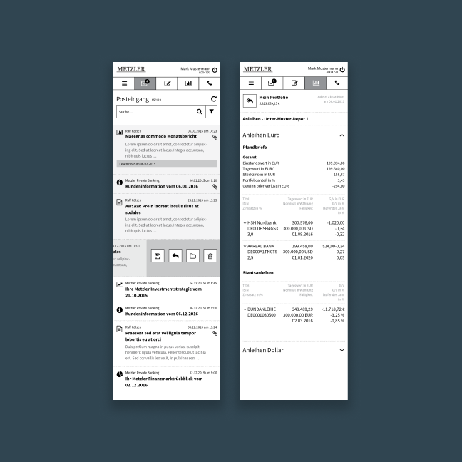 Uljana Egli for Bankhaus Metzler Wireframes